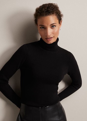 Phase Eight Gwyneth Roll Neck Knitwear Black USA | 4789051-JH